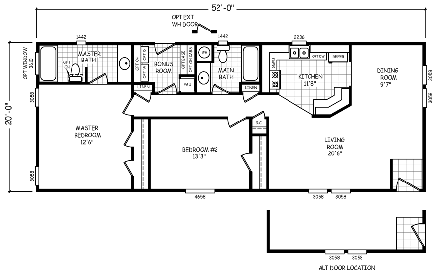 Primary 2 Bedroom 1 Bath Single Wide Mobile Home Floor Plans Happy