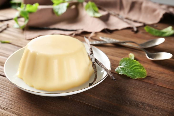 Plate with delicious vanilla pudding