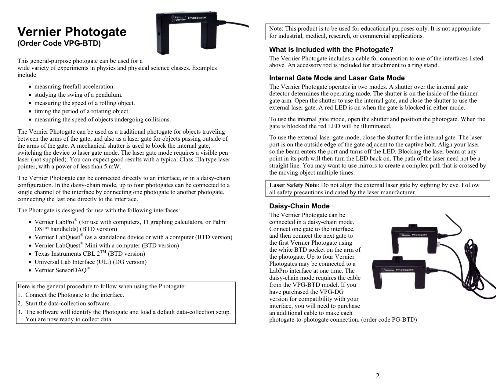 Vernier Photogate PHYS 1400 PHYSICAL SCIENCE LAB LIBRARY Nancy Jo