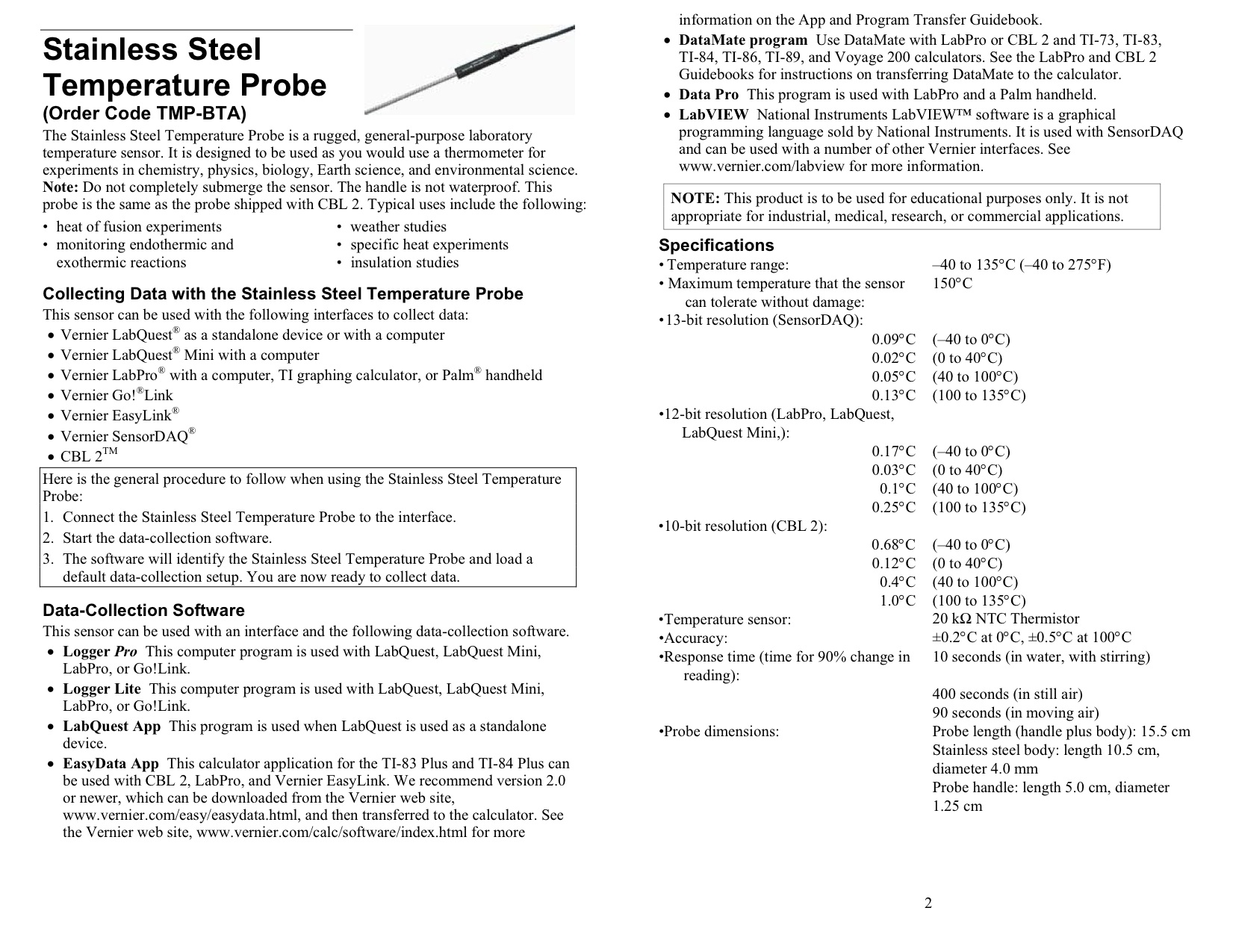 Temperature Probe PHYS 1400 PHYSICAL SCIENCE LAB LIBRARY Nancy Jo Getson