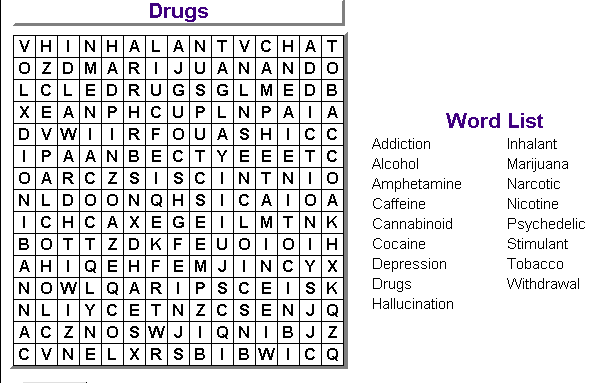 Substance Abuse Word Search WordMint