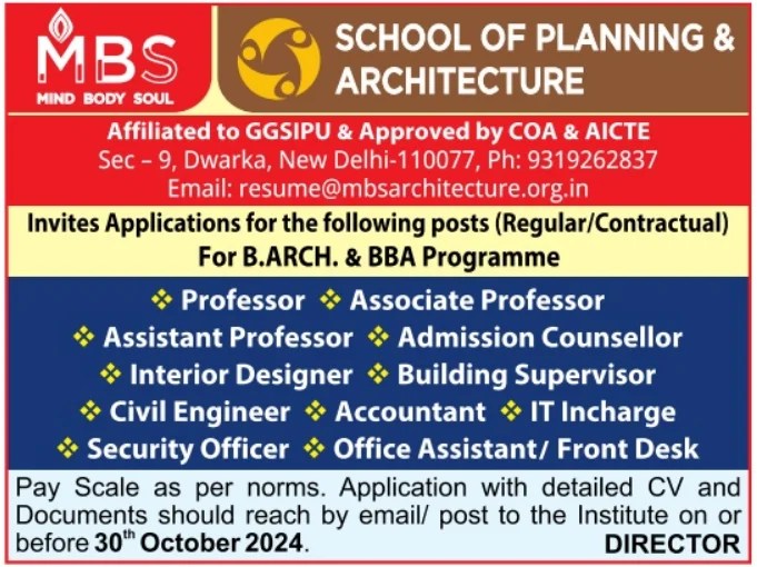 Teaching and NonTeaching Faculty Positions at MBS School, New Delhi