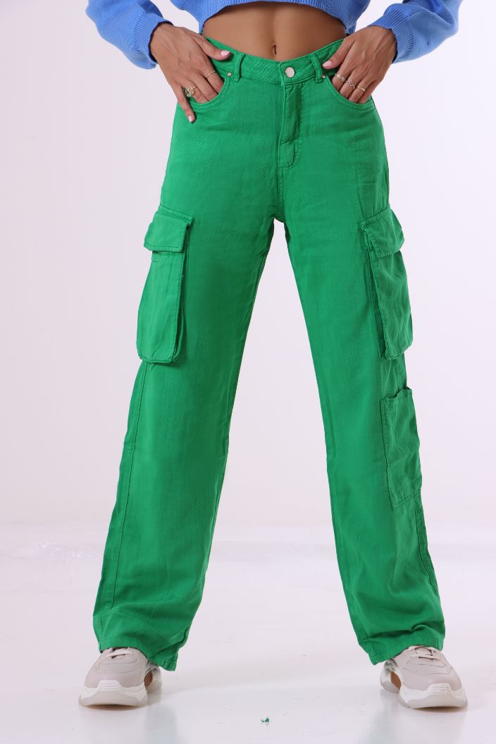High Waist Cargo Pants Green