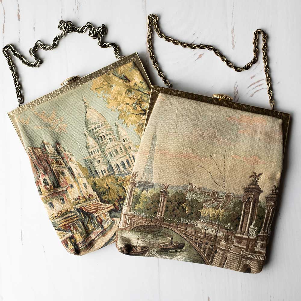 Two Vintage Parisian Tapestry Bags