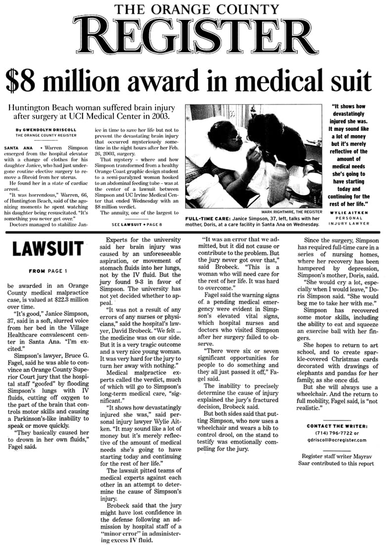 8 Million Award in Medical Suit Medical Malpractice Lawyer in California