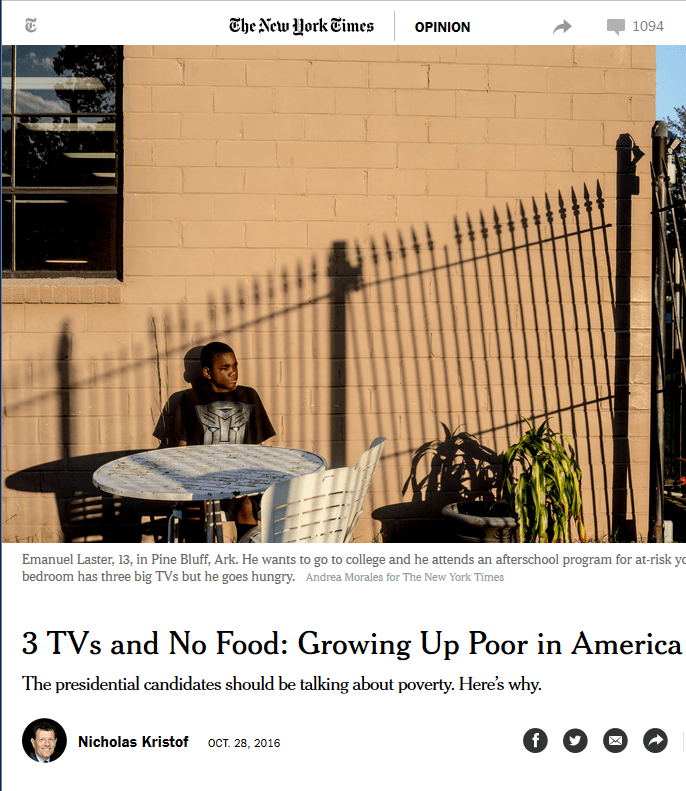 NYT’s Kristof Blames Poverty on Too Many TVs, Not Too Little Money