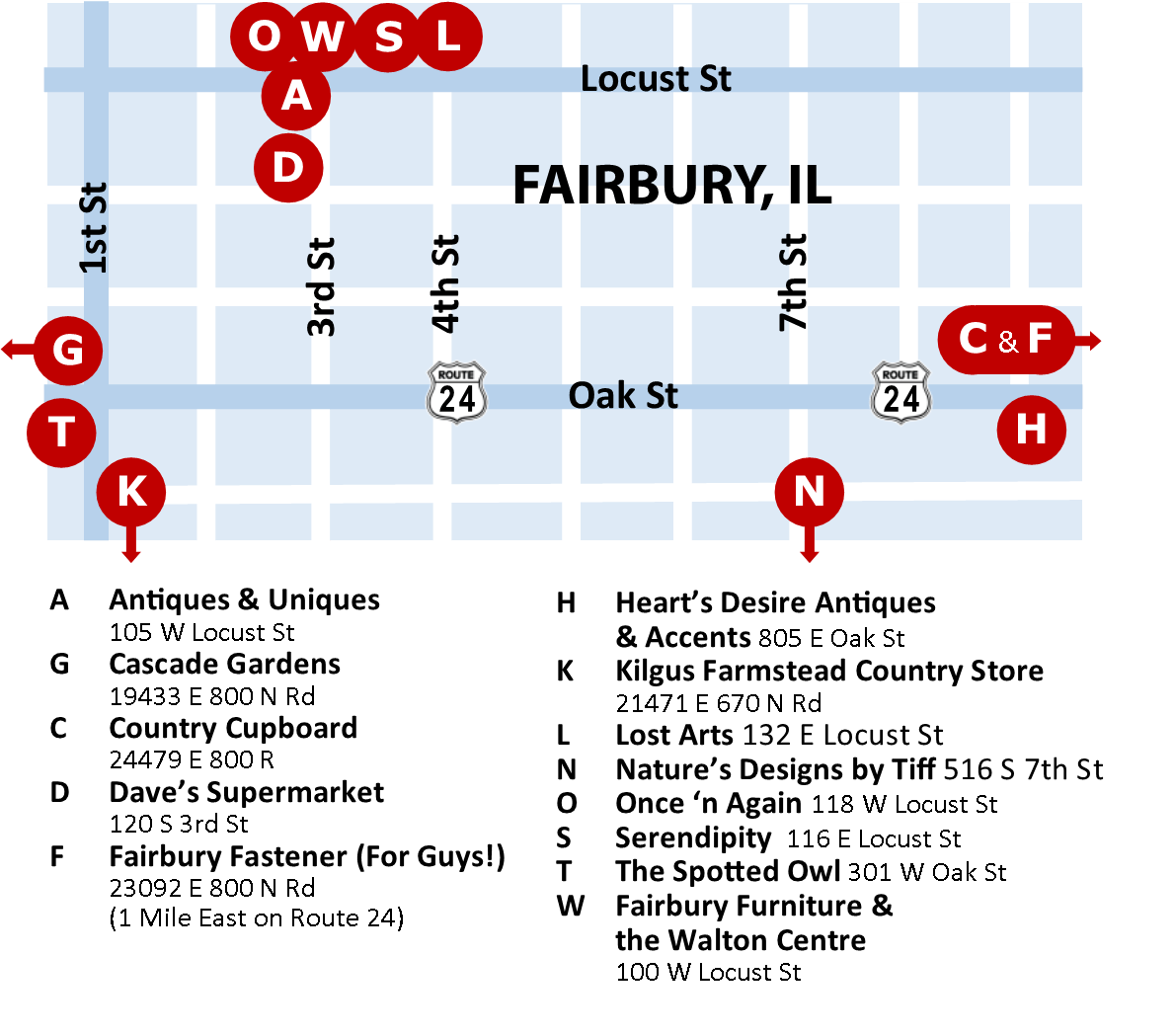 Shops Map Fairbury, Illinois Attractions