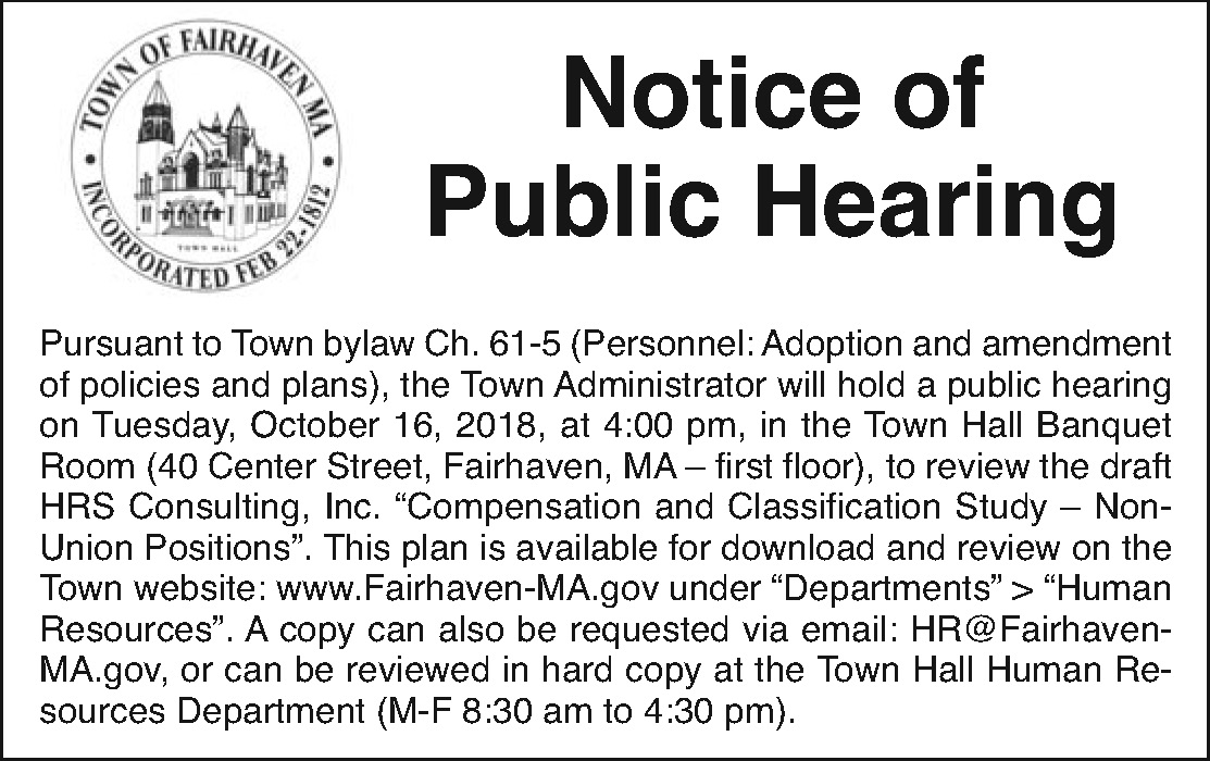 Legal Notice Public Hearing, Compensation & Classification Fairhaven