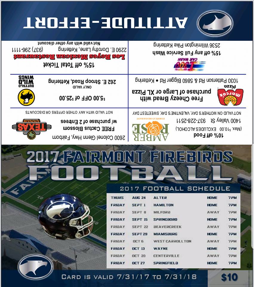 Football Selling Discount Cards FAIRMONT BOOSTERS