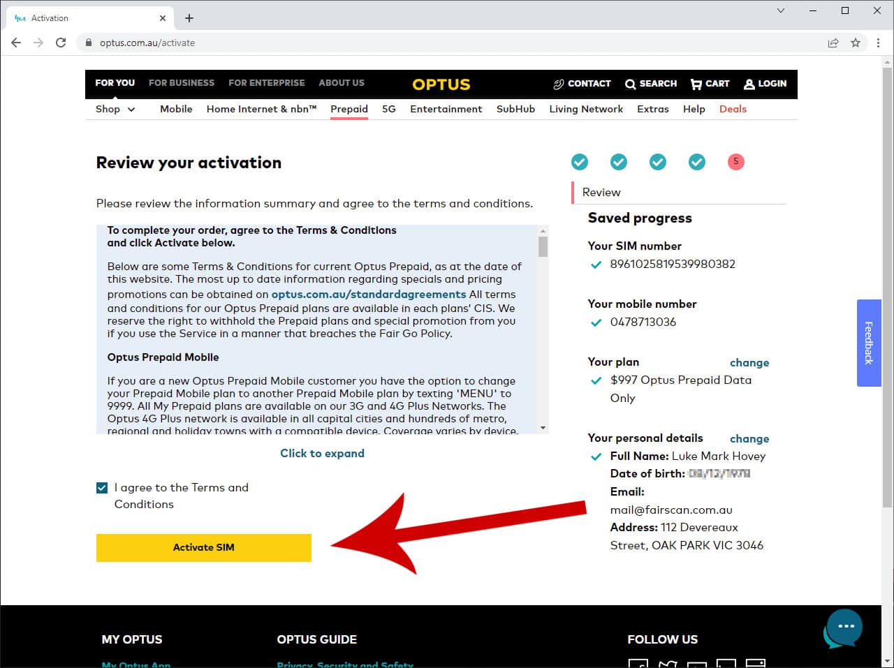 Activate Optus SIM Card FairScan