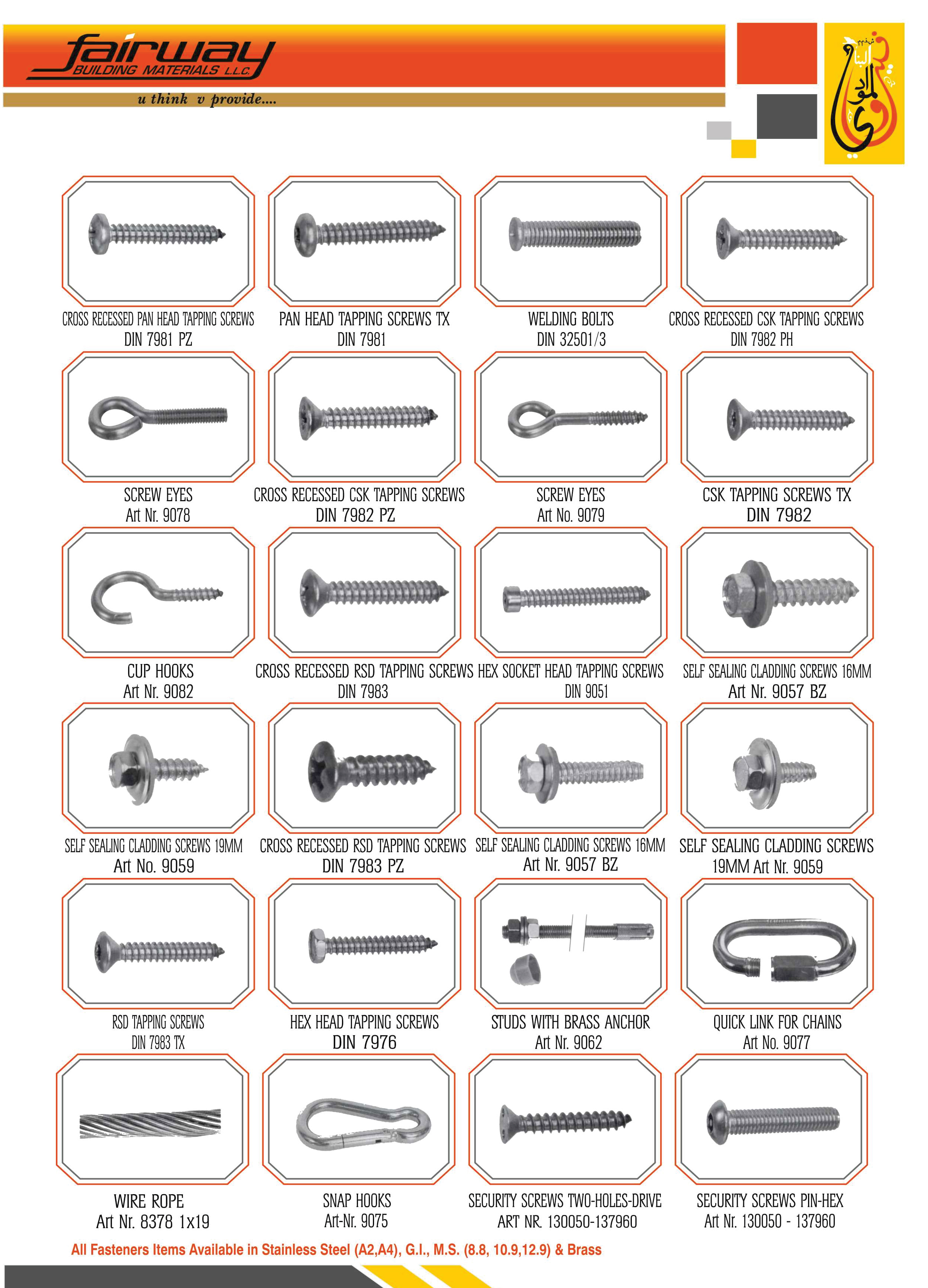 FASTENERS ITEMS FairWay