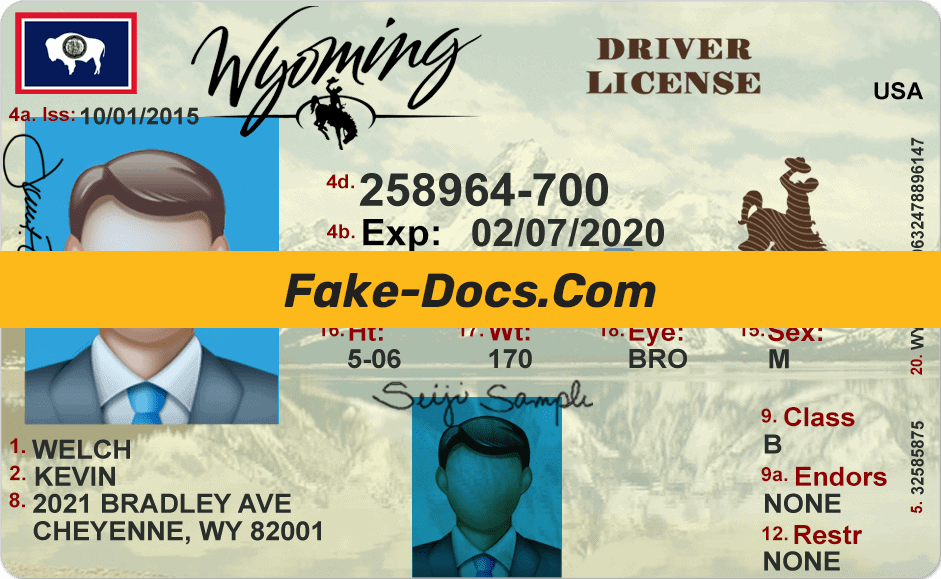 Wyoming driver license Psd Template Fake Docs