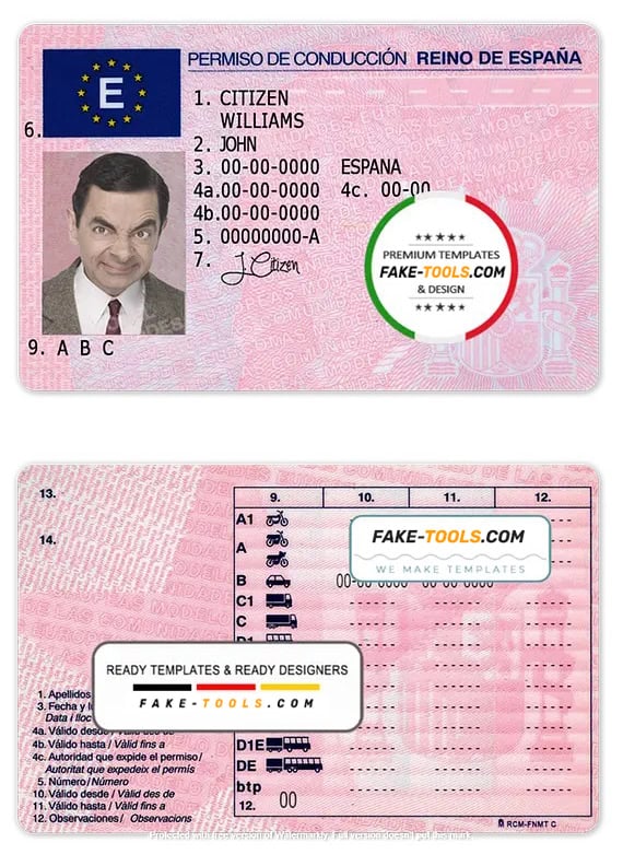 Spain driving license template in PSD format fake tools