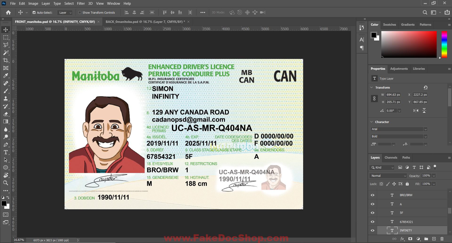Canada MANITOBA DRIVER LICENSE EDITABLE TEMPLATE