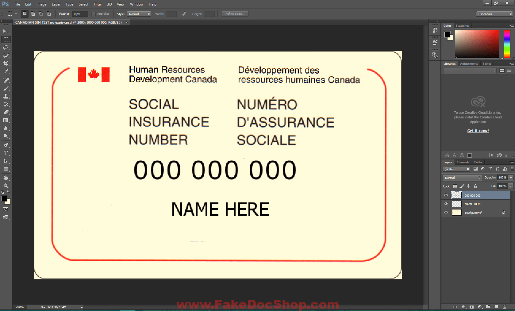 Canadian SIN Card PSD Template Free Download