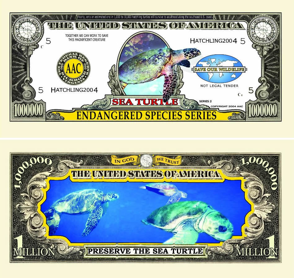 FakeMillion Endangered Sea Turtles One Million Dollar Bill FakeMillion