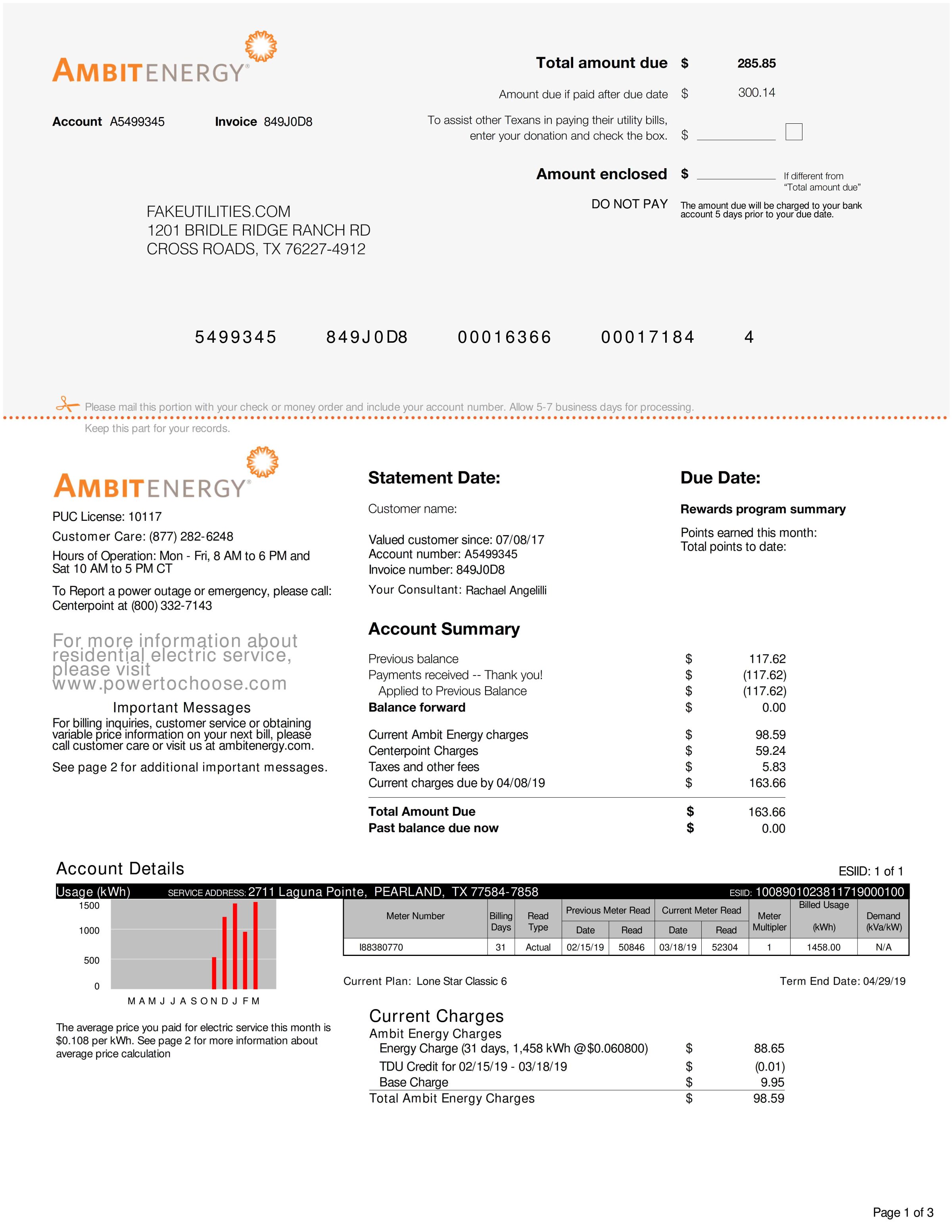 Fake Texas Utility Bill