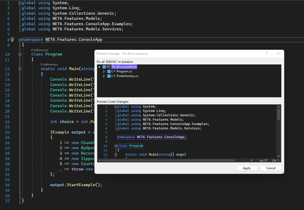 Visual Studio .editorconfig and filescoped namespaces Felipe Henrique