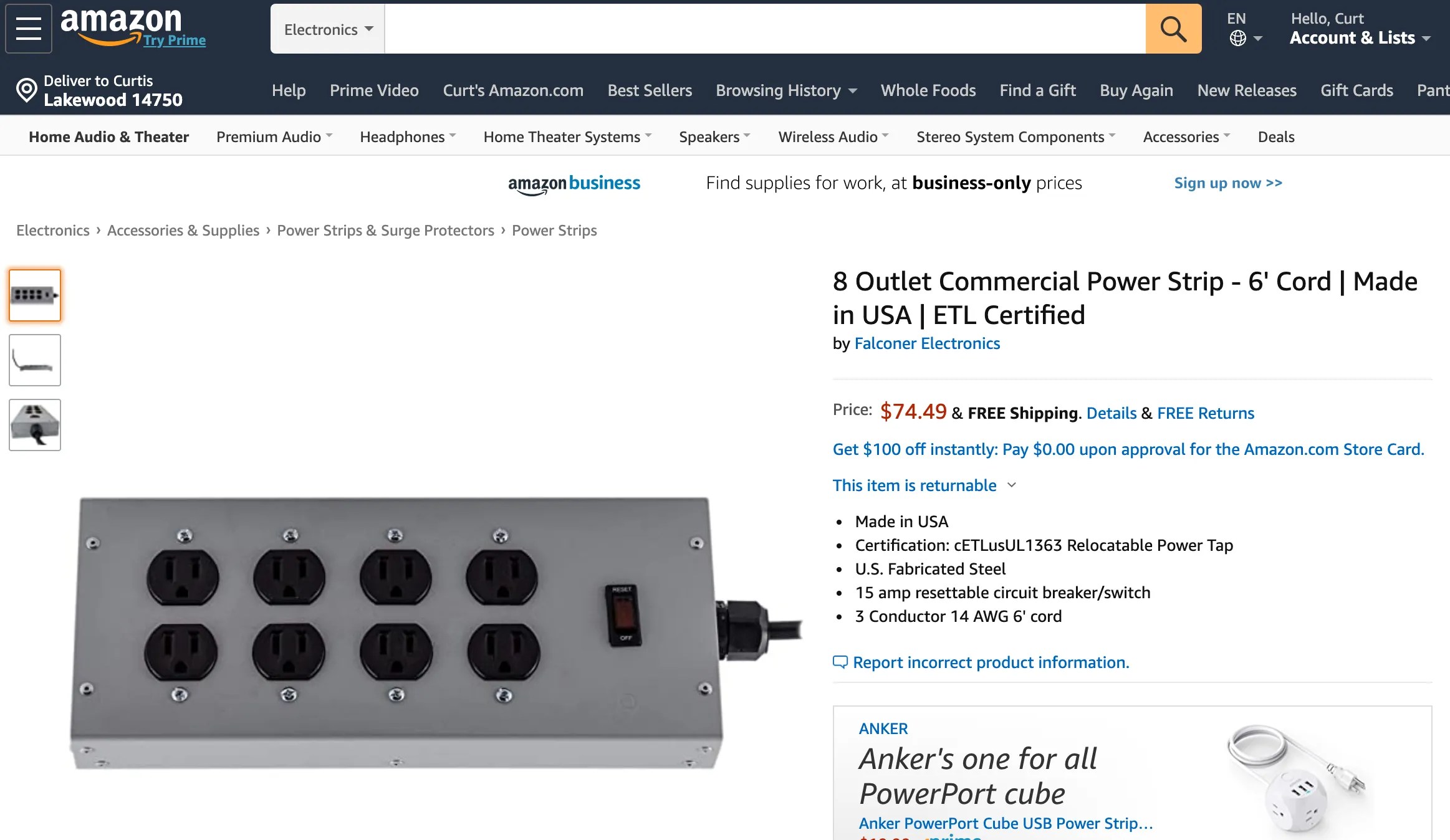 Falconer Electronics Commercial Power Strips on Amazon * Made in USA