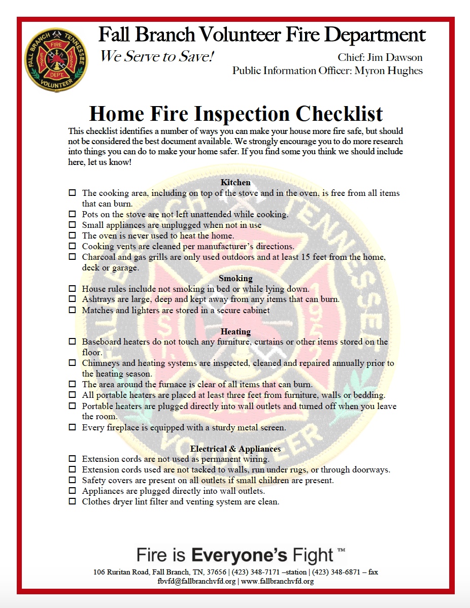 Home Fire Inspections Fall Branch VFD