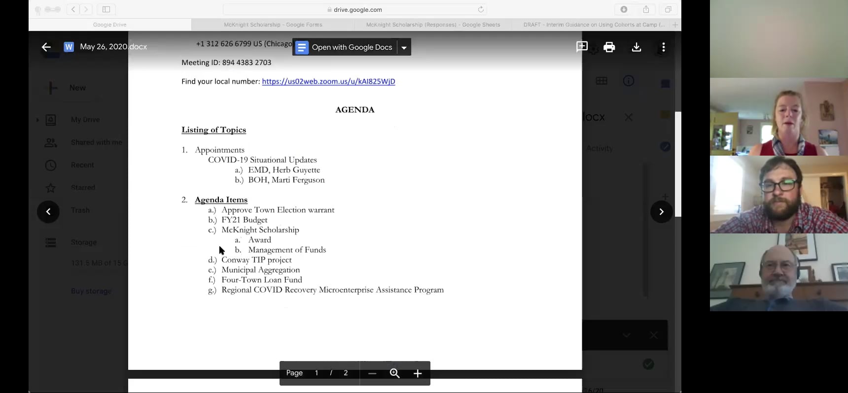 Buckland Select Board Meeting May 26, 2020 Falls Cable