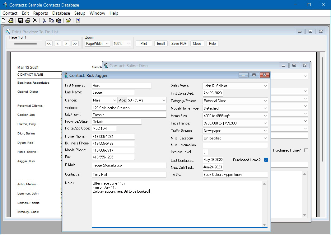 H.O.M.E.S. Contact Management System Screen Snapshot Software for