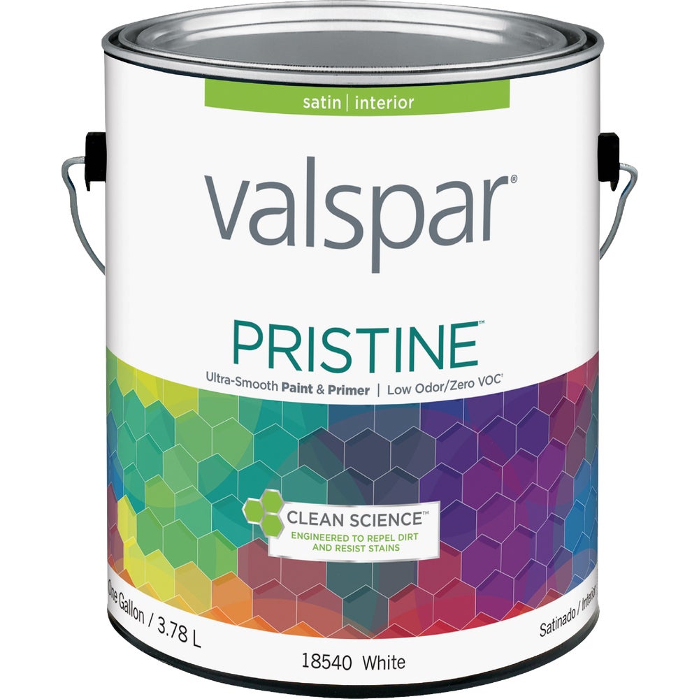 Valspar Pristine 100 Acrylic Paint & Primer Satin Interior Wall Paint, White, 1 Gal. Family