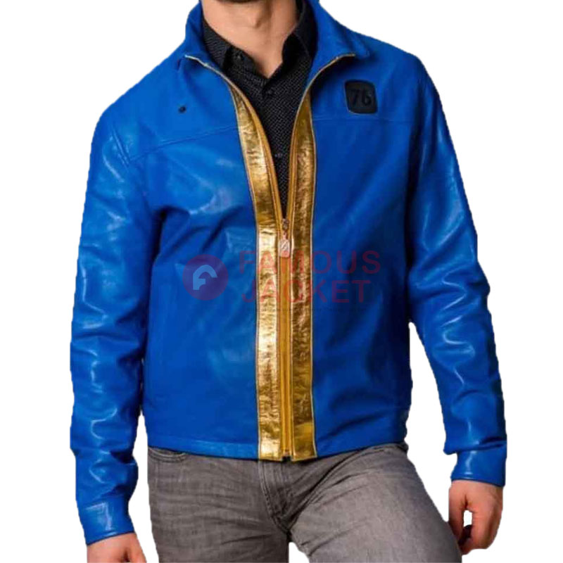 Fallout 76 Jacket Fallout Blue Leather Jacket For Men
