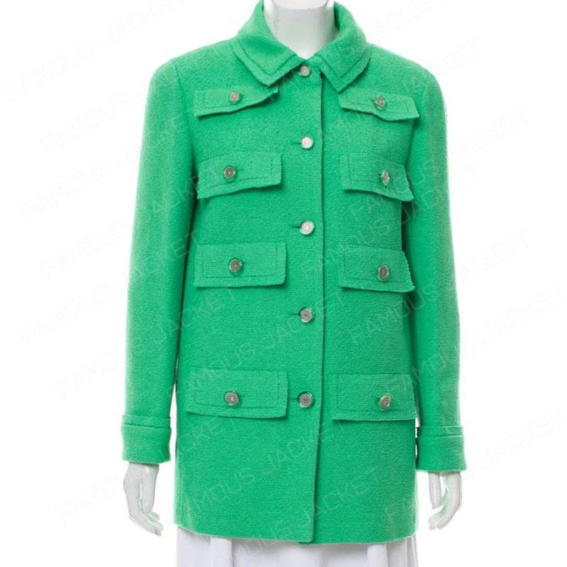 Lily Collins Green Jacket Emily In Paris MultiPocket MidLength Coat
