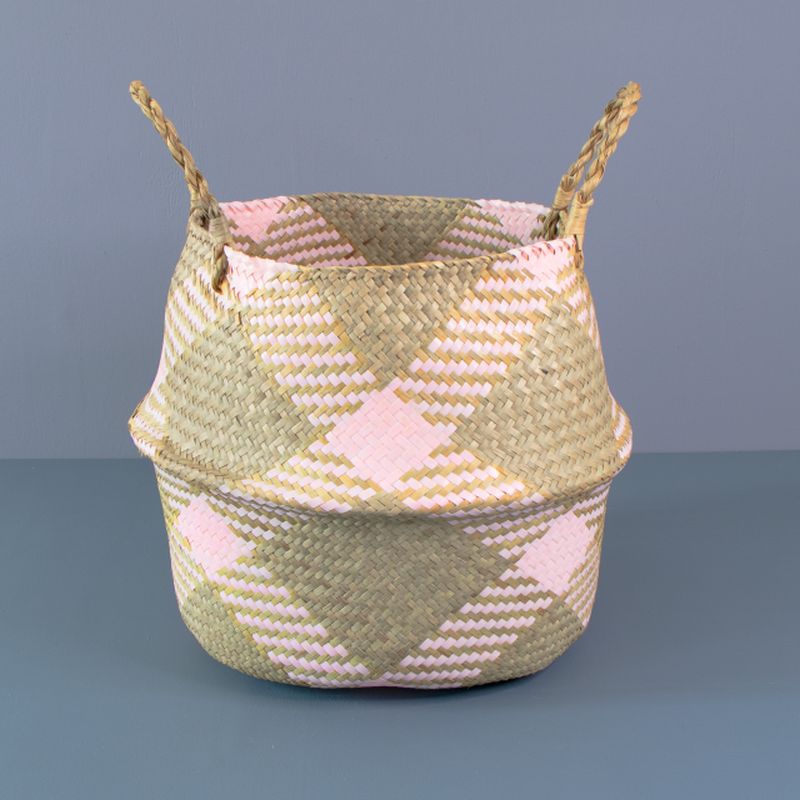 ExtraLarge Geometric Belly Basket, Natural & Pink Famous Mountain