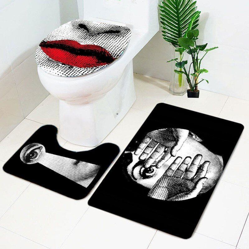Bathroom Mat Set Red Lips Famous Mountain