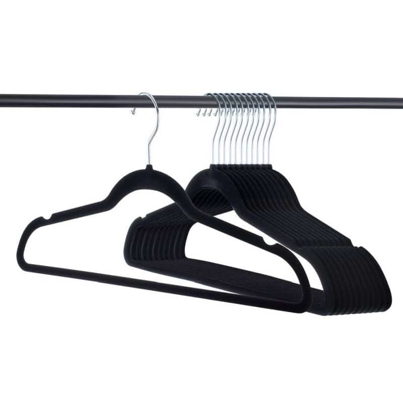 Set of 10 Slim Velvet Hangers Black Famous Mountain