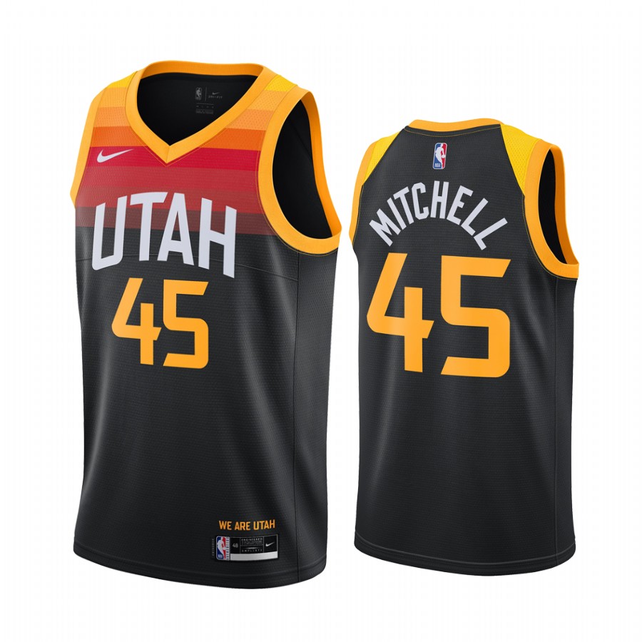 Men's Utah Jazz 45 Donovan Mitchell Black City Edition Stitched Jersey