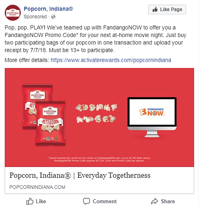 Popcorn, Indiana Fandango Rewards and Incentives