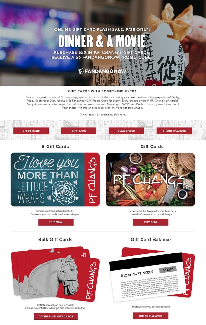 P.F. Chang's Fandango Rewards and Incentives