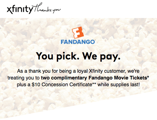 Comcast / Xfinity Fandango Rewards and Incentives