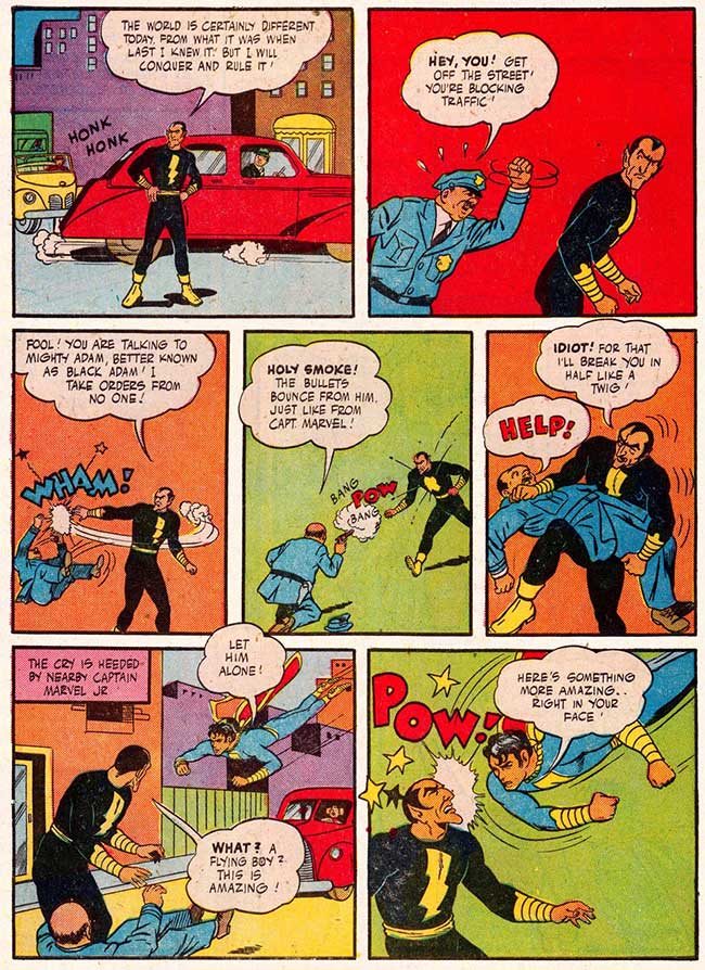 Black Adam&rsquo;s Origin Black Adam made his first appearance in Marvel Family in 1945. He, Shazam, and the rest of the Marvel family were initially properties of Fawcett Comics – a small comic company that DC later acquired. The wizard Shazam tells the Marvel Family how 8,000 years ago, he gave his powers to an Egyptian man named Teth-Adam and how Black Adam is still alive and needs to be defeated. Black Adam comics