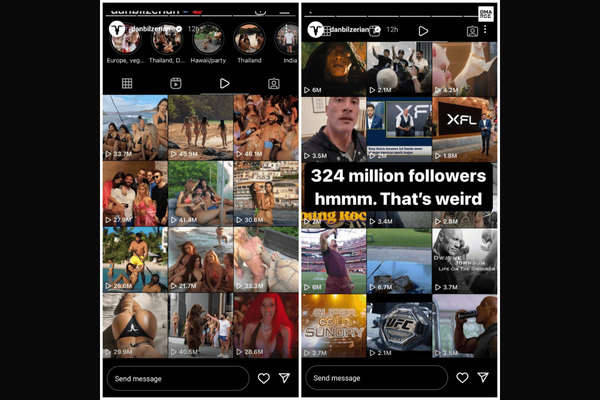 Dan Bilzerian&rsquo;s Instagram story that compares his and Dwayne Johnson&rsquo;s video views
