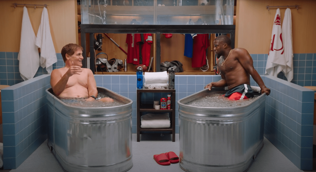 Mark Cuban and Kevin Hart in a still from the Cold as Balls episode