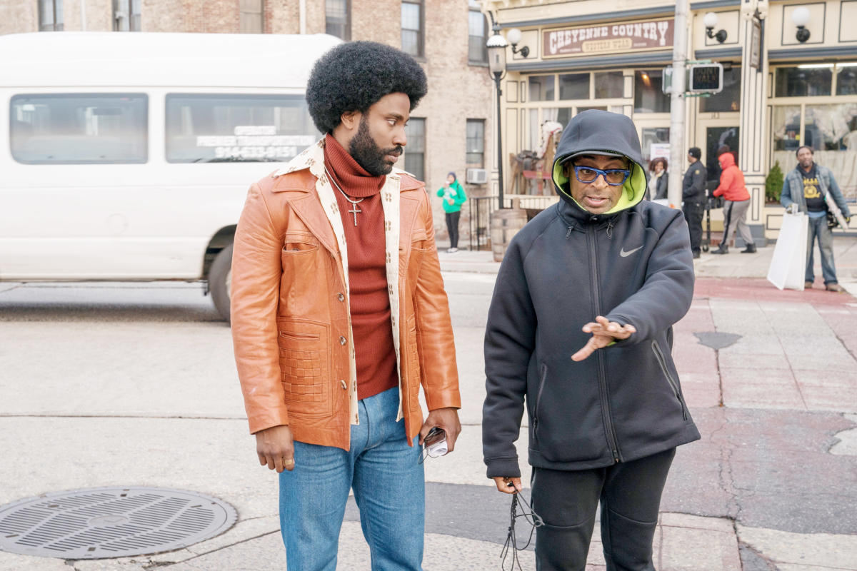 John David Washington and Spike Lee on the set of BlacKkKlansman