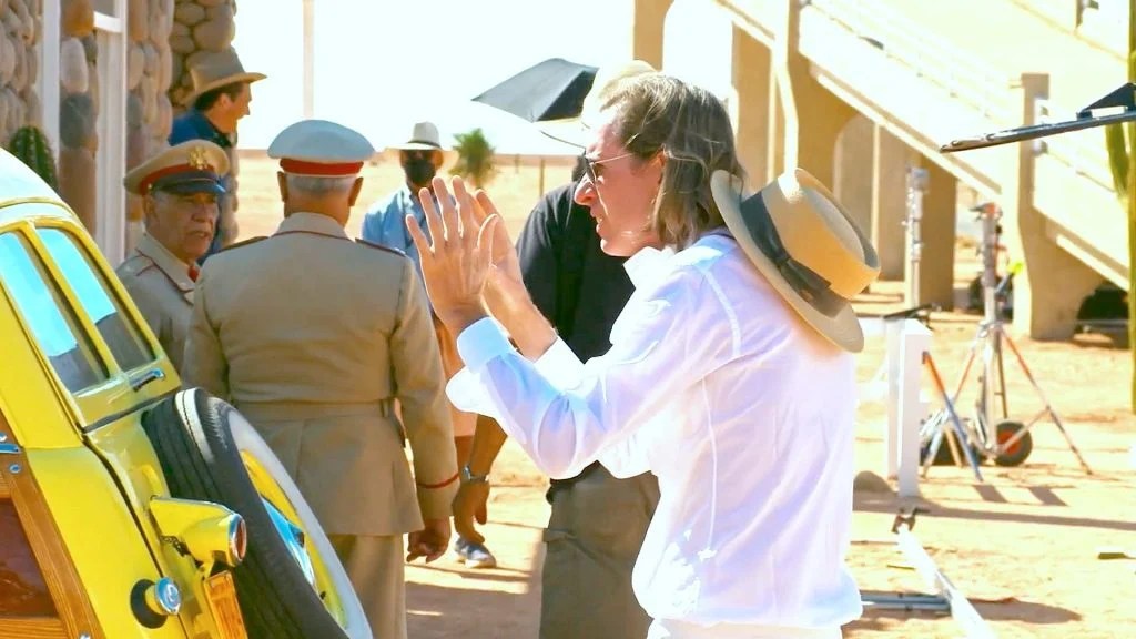 Wes Anderson behind the scenes while shooting Asteroid City
