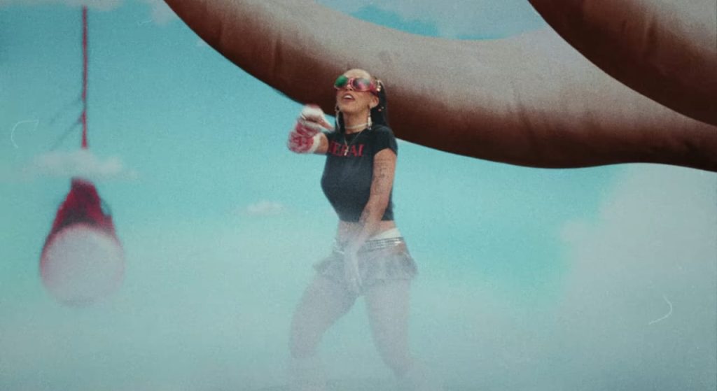 Doja Cat riding the Green Goblin Monster in Paint The Town Red music video.