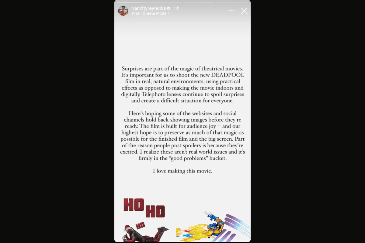 Ryan Reynolds' Instagram story