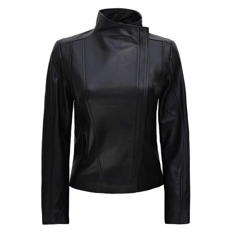 Women's Black Lambskin Biker Leather Jacket FJM