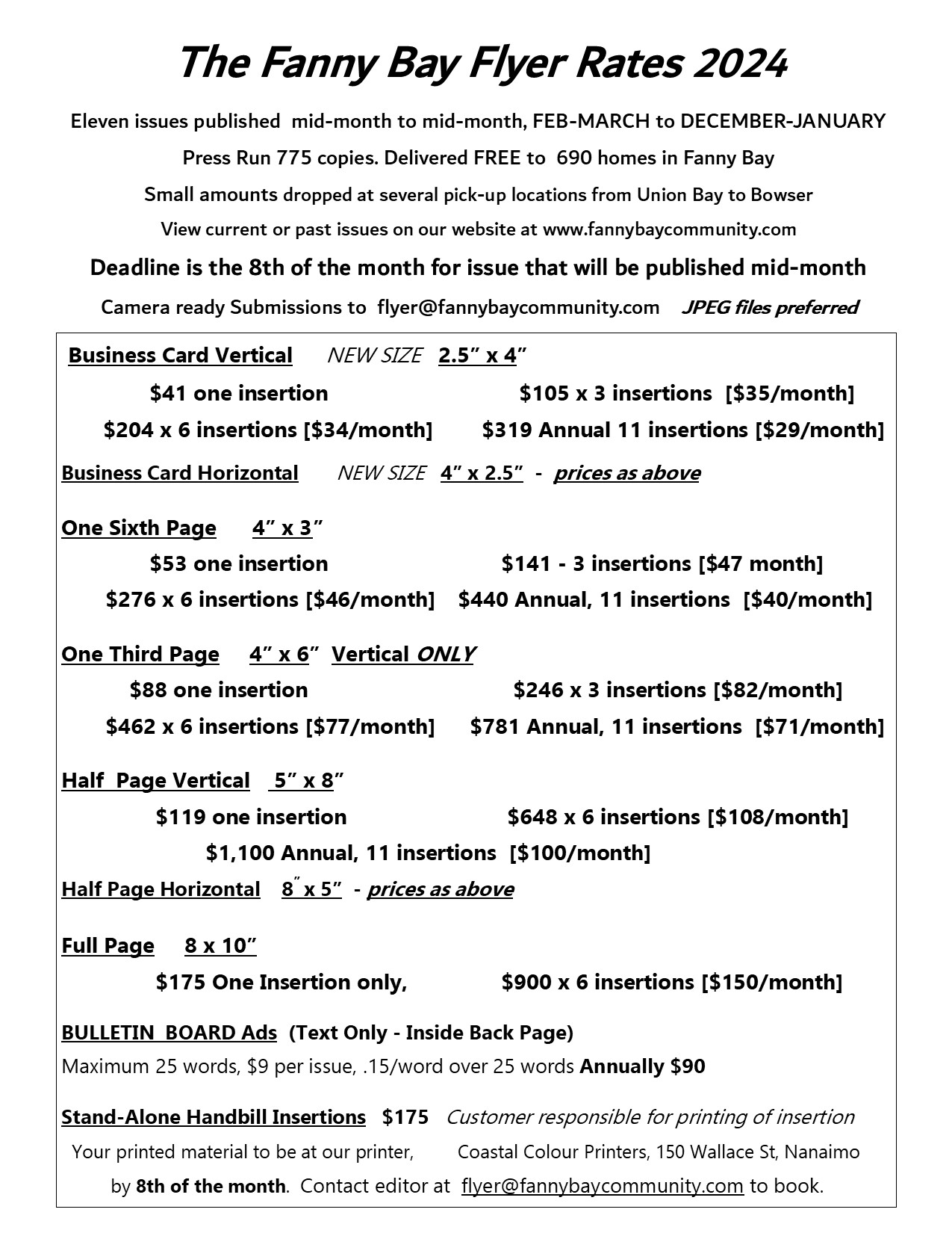 Flyer Rates NEW 2024 Fanny Bay Community Association