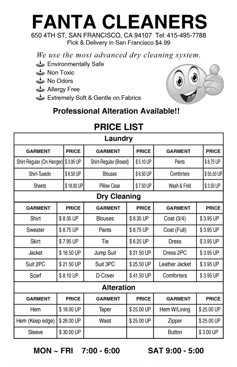 PRICING Fanta Cleaners