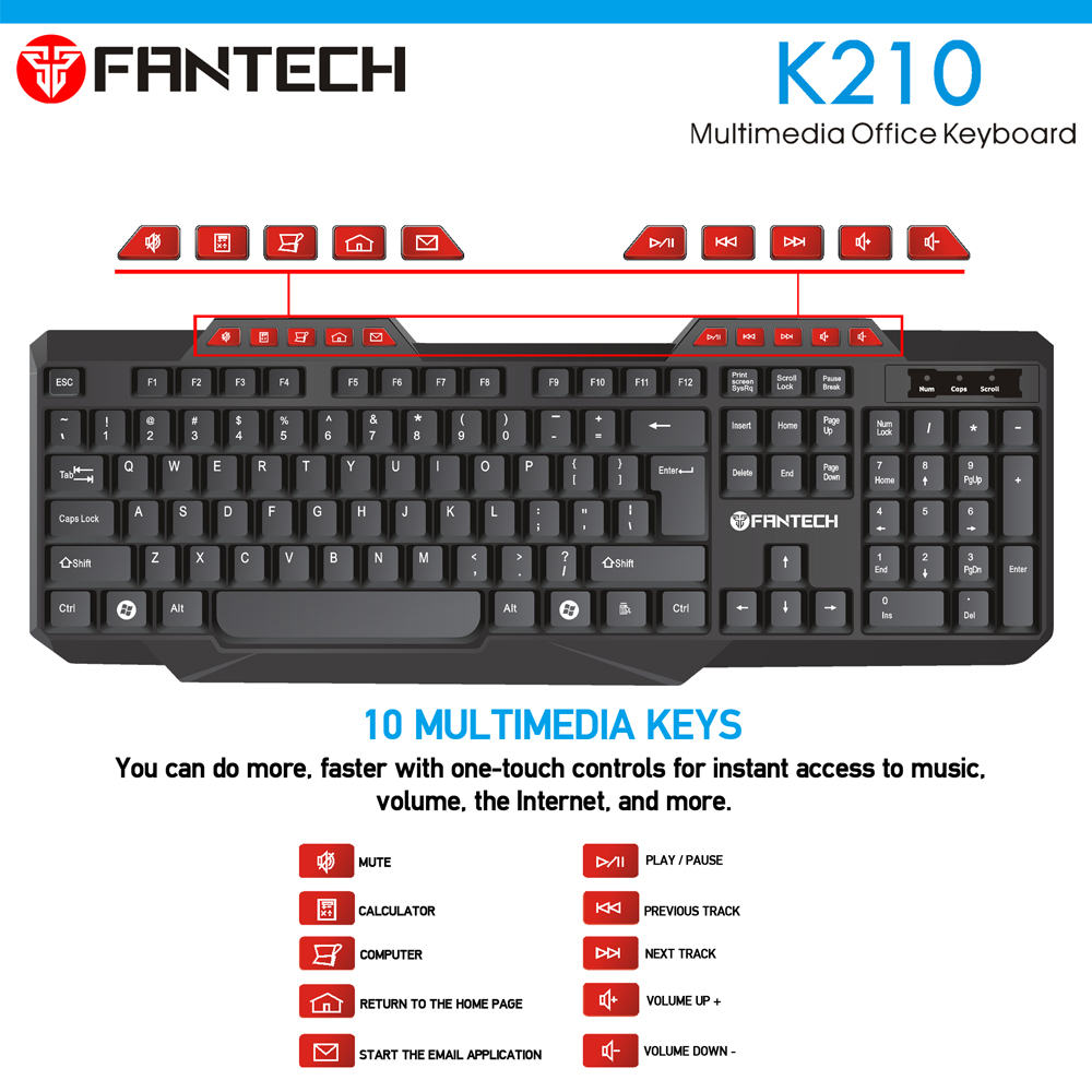 Fantech K210 USB Wired Multimedia Office Keyboard