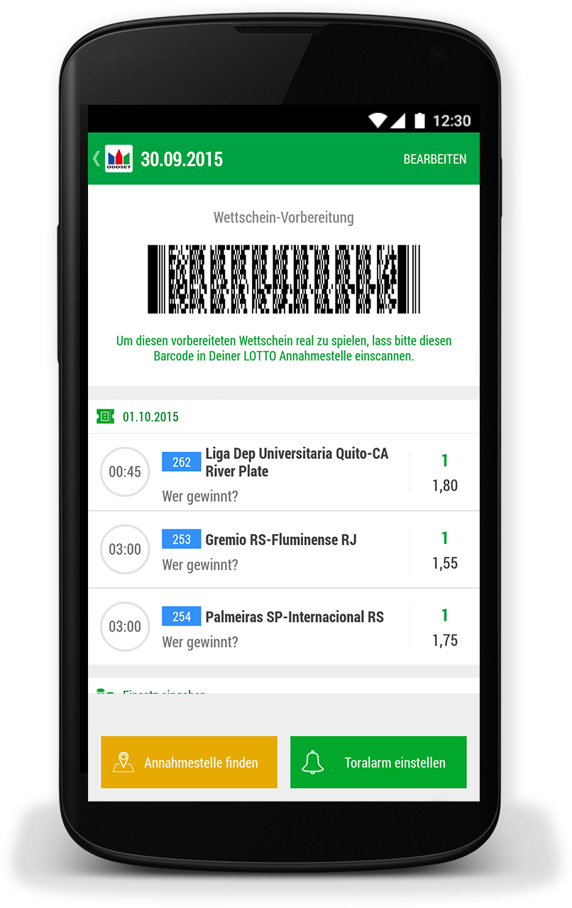 ODDSET Sport Mobile App Vorbereiter Wettschein mit