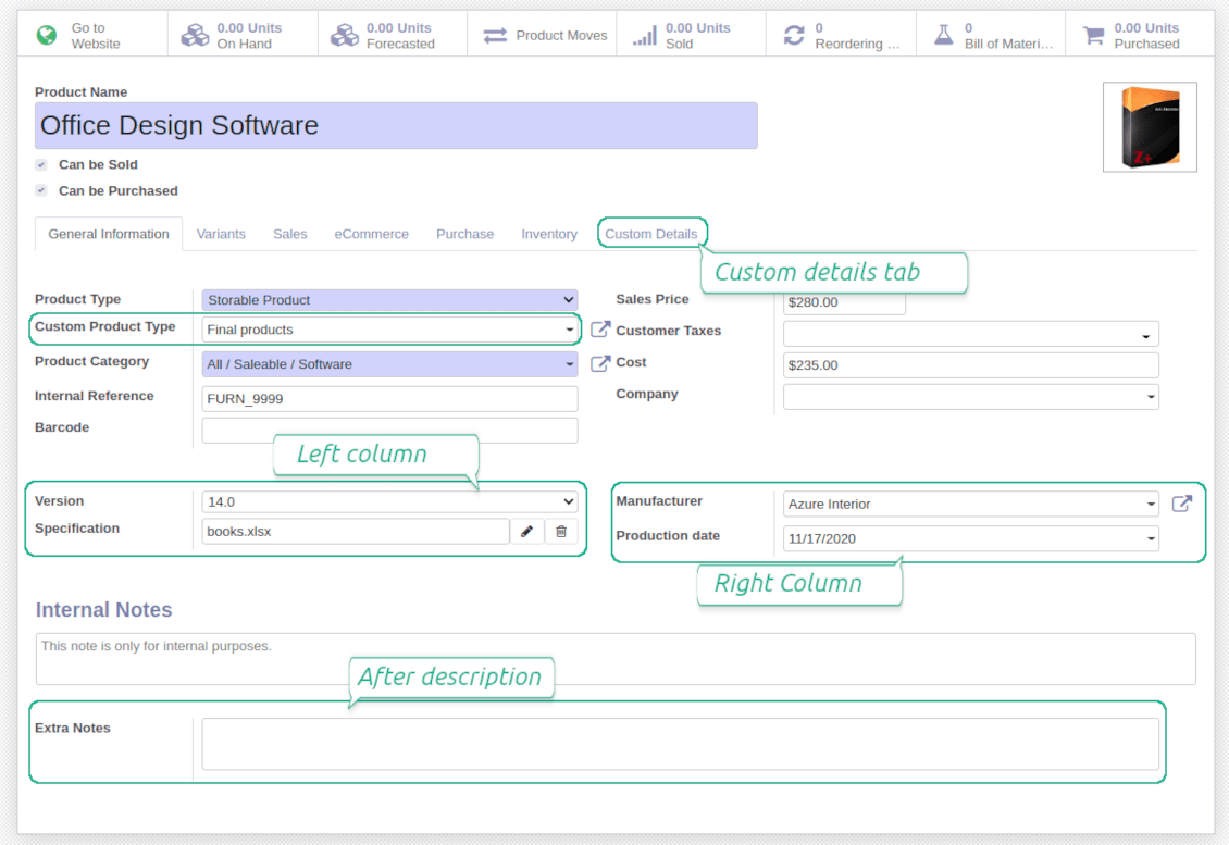 Odoo Custom Fields for Products