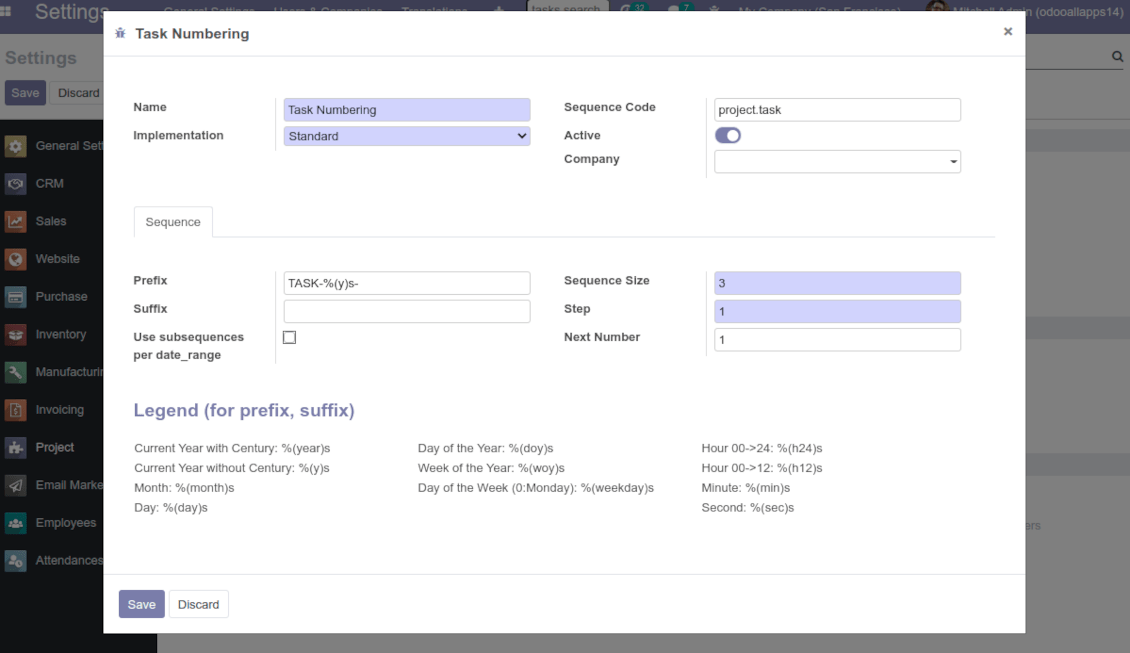 Odoo Task Auto Numbering and Search